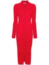 Patrizia Pepe Classic-collar Ribbed Midi Dress In Red