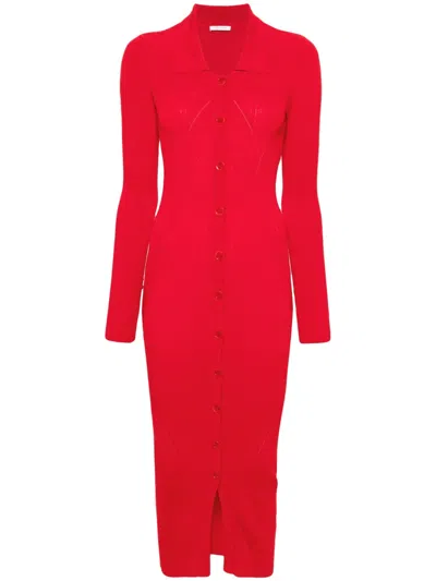 Patrizia Pepe Classic-collar Ribbed Midi Dress In Red