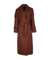 Patrizia Pepe Brown Wool Blend Trench Coat With Belted Waist In Brown