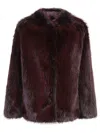 Patrizia Pepe Faux Fur Coat In Burgundy