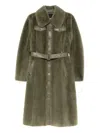 Patrizia Pepe Belted Faux-fur Coat In Green