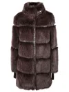 Patrizia Pepe Brown Fluffy Midi Coat In Multi