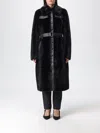 Patrizia Pepe Faux Fur Coat With Maxi Collar And Logo Buttons In Black