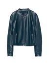 Patrizia Pepe Coated Fabric Biker Jacket In Blue