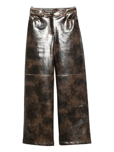 Patrizia Pepe Coated-fabric Printed Trousers In Brown