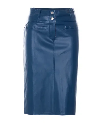 Patrizia Pepe Coated Midi Skirt In Blue