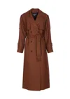 Patrizia Pepe Brown Wool Blend Trench Coat With Belted Waist In Brown