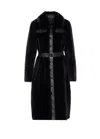 Patrizia Pepe Faux Fur Coat With Maxi Collar And Logo Buttons In Black