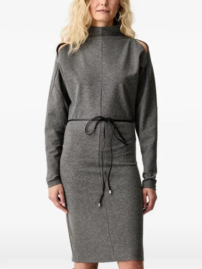 Patrizia Pepe Cold-shoulder Belted Dress In Gray