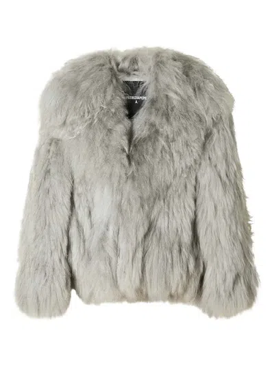 Patrizia Pepe Collared Faux-fur Jacket In Gray