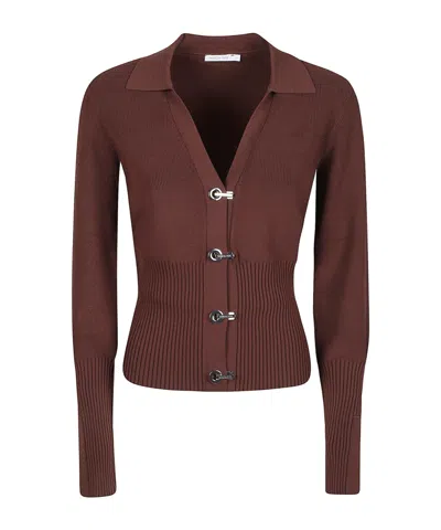 Patrizia Pepe Fitted Viscose-blend Polo Collar Knit In Brown