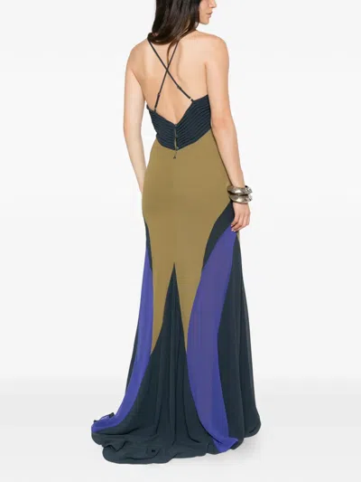 Patrizia Pepe Colourblock Pleated-detail Maxi Dress In Multi
