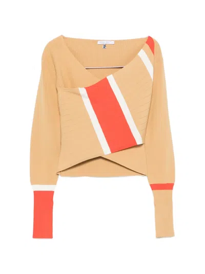 Patrizia Pepe Colour-block Wrap-front Knit In Orange