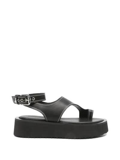 Patrizia Pepe Contrast-stitch Platform-heel Sandals In Black