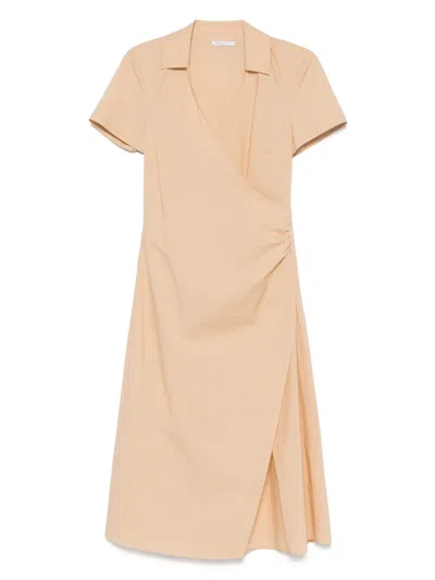 Patrizia Pepe Cotton Crossover Midi Dress In Neutrals