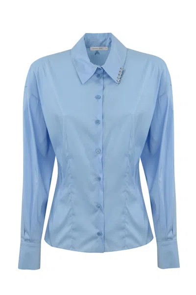 Patrizia Pepe Cotton Shirt With Piercing In Shirting Sky