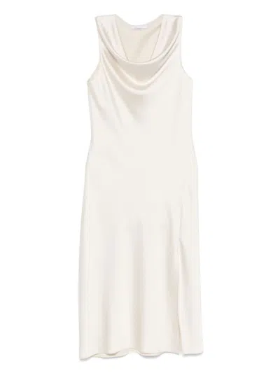 Patrizia Pepe Cowl Neck Midi Dress With Side Slit In White
