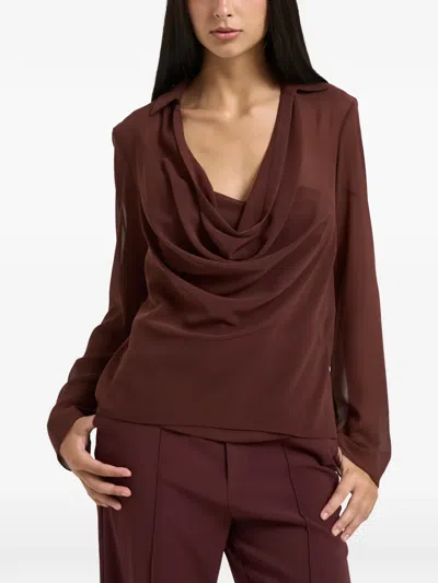 Patrizia Pepe Cowl-neck Long-sleeves Blouse In Brown