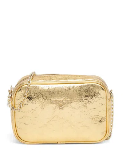 Patrizia Pepe Cracked-finish Cross Body Bag In Gold