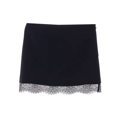 Patrizia Pepe Cracked Mini Skirt With Lace In Black