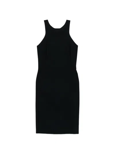 Patrizia Pepe Crew-neck Fitted Midi Dress In Black
