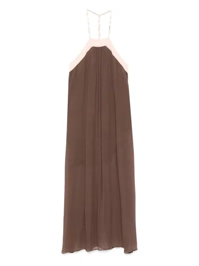 Patrizia Pepe Crinkled Maxi Dress In Brown