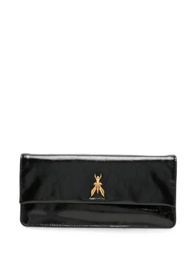 Patrizia Pepe Crinkle-effect Leather Clutch Bags In Black