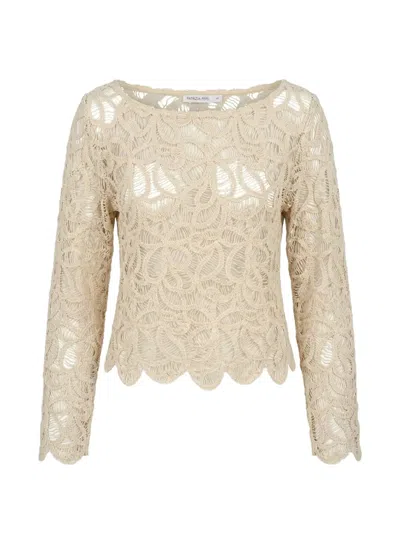 Patrizia Pepe Crochet Scalloped Top In Neutral