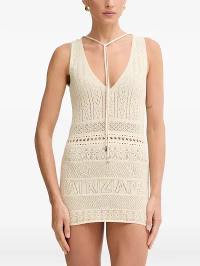 Patrizia Pepe Crochet-knit V-neck Top In Neutral