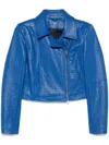 Patrizia Pepe Crocodile-embossed Biker Jacket In Blue