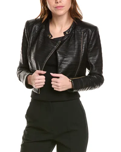 Patrizia Pepe Cropped Biker Jacket In Black