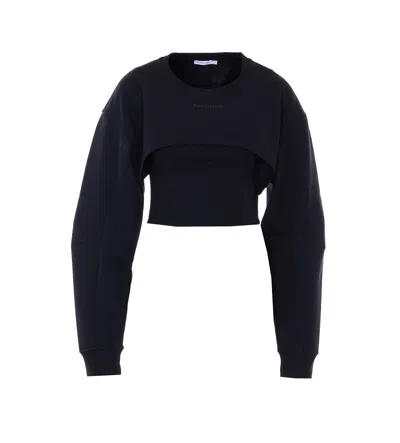 Patrizia Pepe Cropped Bustier Sweater Double Layer In Black