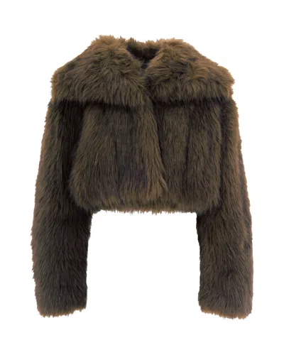 Patrizia Pepe Cropped Faux Fur Jacket In Brown