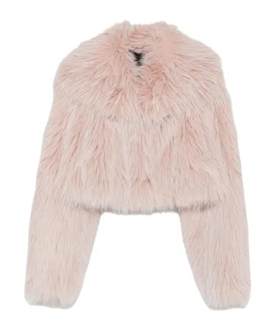 Patrizia Pepe Cropped Fluffy Jacket In Pink