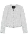 Patrizia Pepe Cropped Grey Jacket With Textured Fabric In Gray