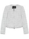 Patrizia Pepe Cropped Grey Jacket With Textured Fabric In Gray