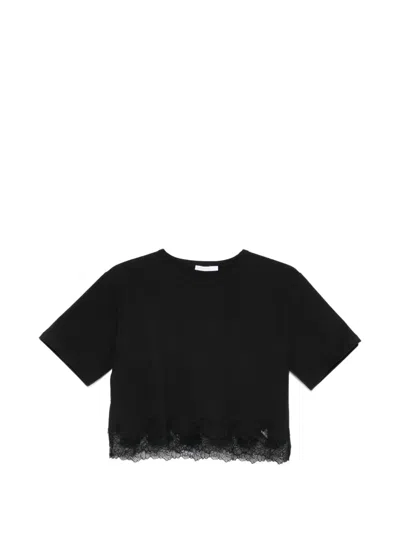 Patrizia Pepe Cropped Lace T-shirt In Black