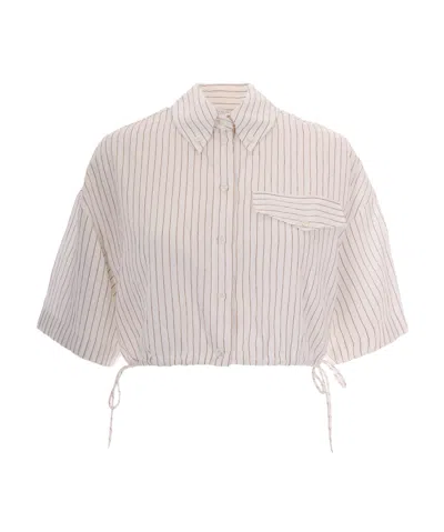 Patrizia Pepe Camicia Cropped White Communion Stripe In Neutral