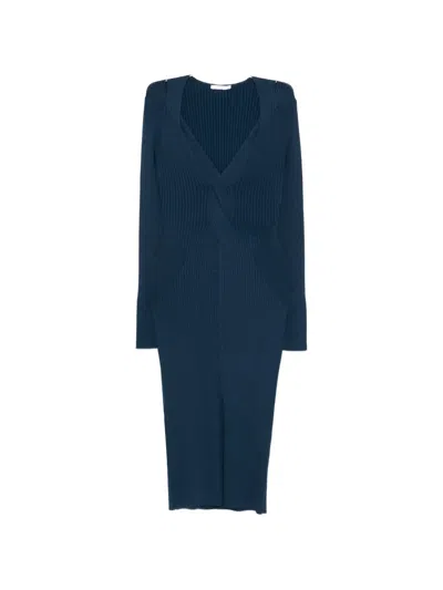 Patrizia Pepe Crossover Knit Midi Dress In Blue