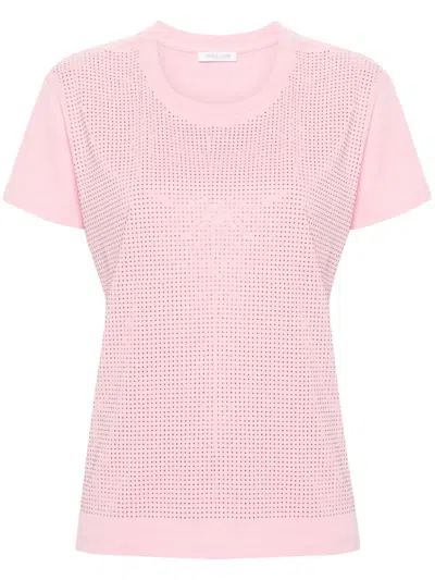 Patrizia Pepe Crystal-embellished Cotton T-shirt In Pink