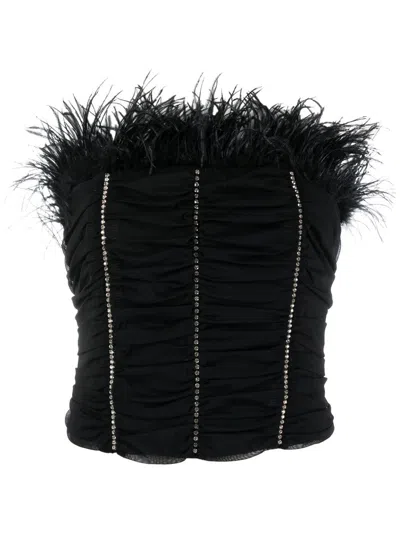 Patrizia Pepe Crystal-embellished Feather-detail Top In Black