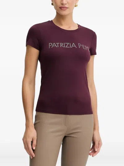 Patrizia Pepe Crystal-embellished Logo T-shirt In Purple