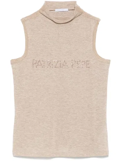 Patrizia Pepe Crystal-logo Top In Neutrals