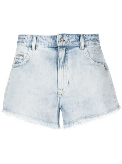 Patrizia Pepe Crystal-embellished Denim Shorts In Blue