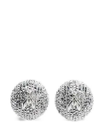 Patrizia Pepe Crystal-embellished Fly-detail Earrings In Silver