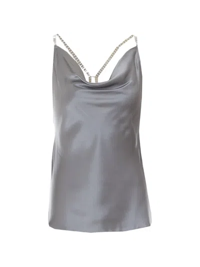 Patrizia Pepe Silk Top With Jewel Detail In Gray
