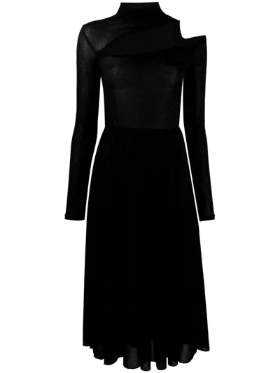 Patrizia Pepe Cut-out Detail Lurex Flared Dress In Black