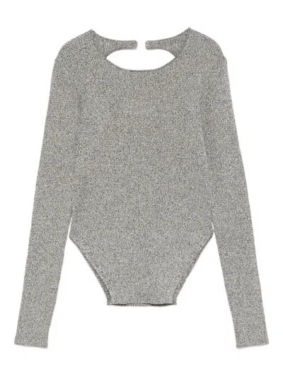 Patrizia Pepe Cut-out Knitted Bodysuit In Silver
