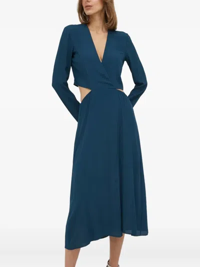 Patrizia Pepe Cut-out Long-sleeve Midi Dress In Blue
