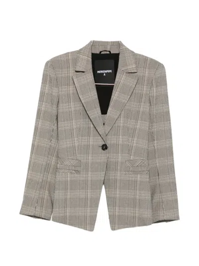 Patrizia Pepe Cut-out Plaid Blazer In Gray